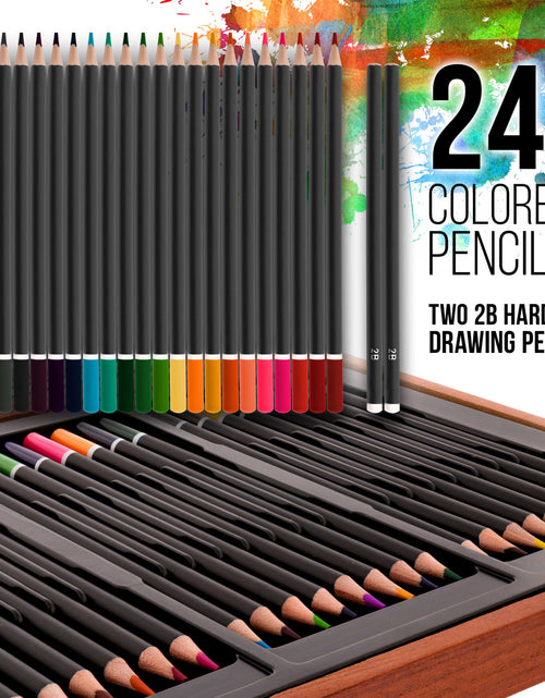 Load image into Gallery viewer, 102-Piece Deluxe Art Creativity Set with Wooden Case - Artist Painting, Sketching and Drawing Set, 24 Watercolor Paint Colors, 17 Brushes, 24 Colored Pencils, Sketch &amp; Painting Pads
