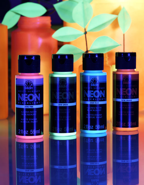 Load image into Gallery viewer, Neon Blacklight Multi-Surface Acrylic Craft Paint Set, Satin Finish, 8 Fl Oz, 4 Piece
