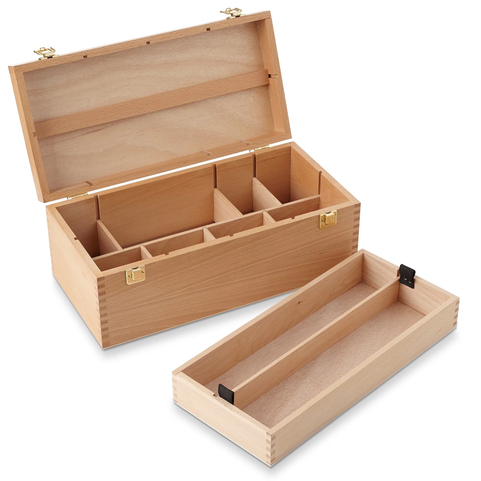 Wooden Art Supply Storage Organizer - Large Beechwood Artist Tool Box with Drawer