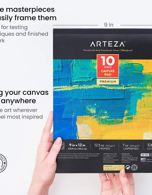 Load image into Gallery viewer, Canvas Pad, 9 X 12 Inches, Pack of 1, 10 Sheets, Glue-Bound Canvas Paper for Oil and Acrylic Painting and Mixed Media Techniques
