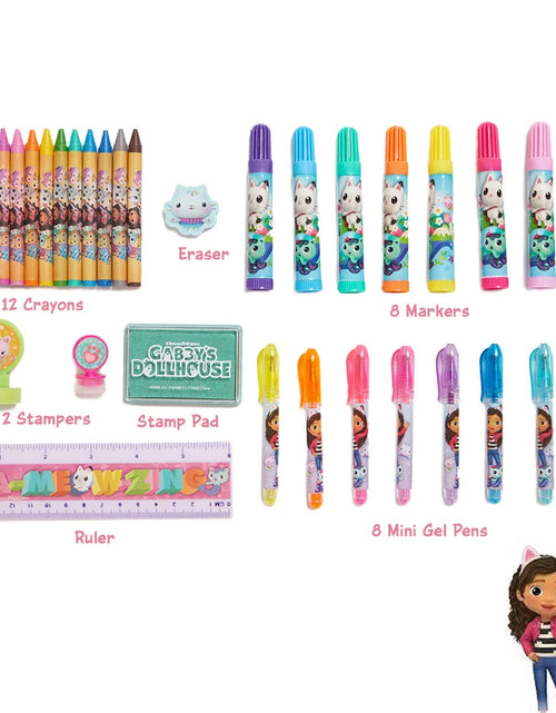 Load image into Gallery viewer, Gabbys Dollhouse Girls Art Kit with Carrying Tin Gel Pens Markers Stickers 200 Pc
