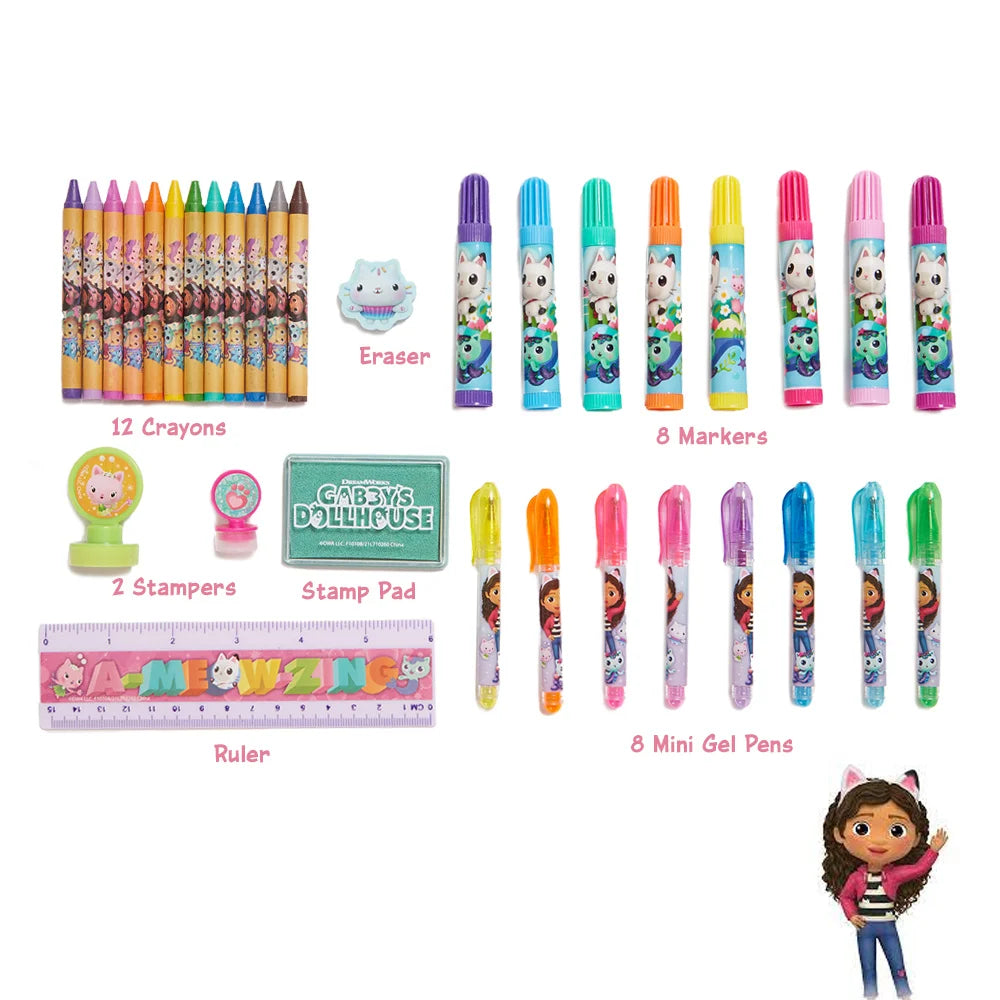 Gabbys Dollhouse Girls Art Kit with Carrying Tin Gel Pens Markers Stickers 200 Pc