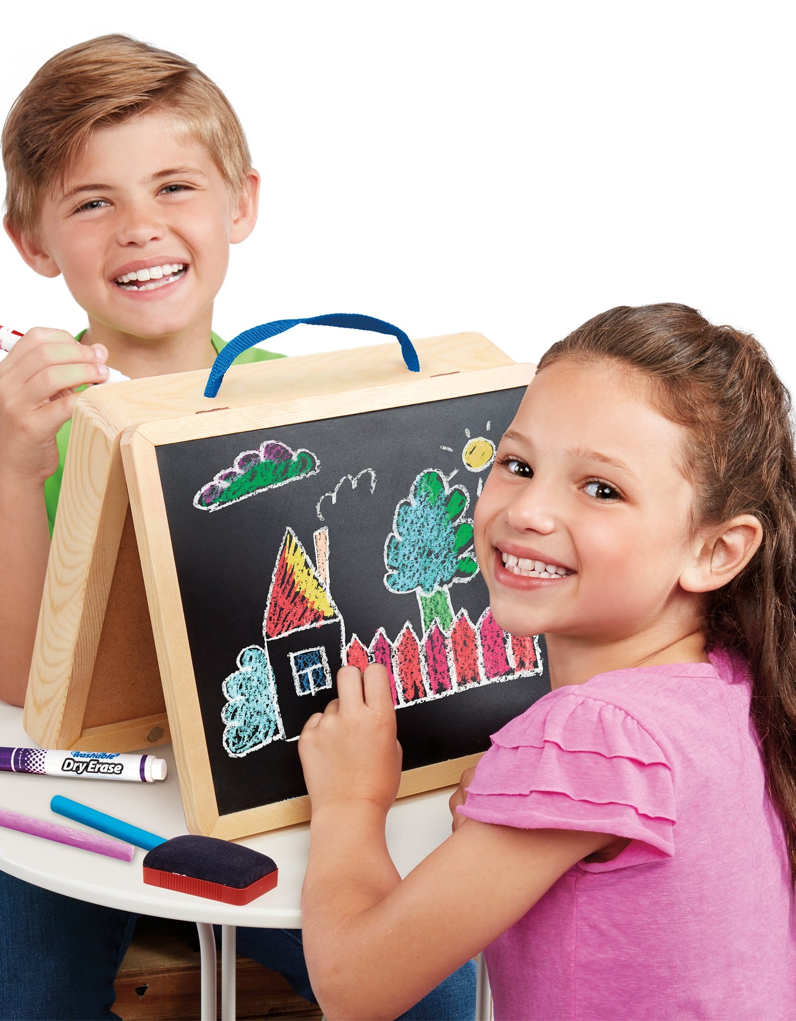 5-In-1 Portable Wood Tabletop Art Easel with Chalkboard and Dry Erase Board