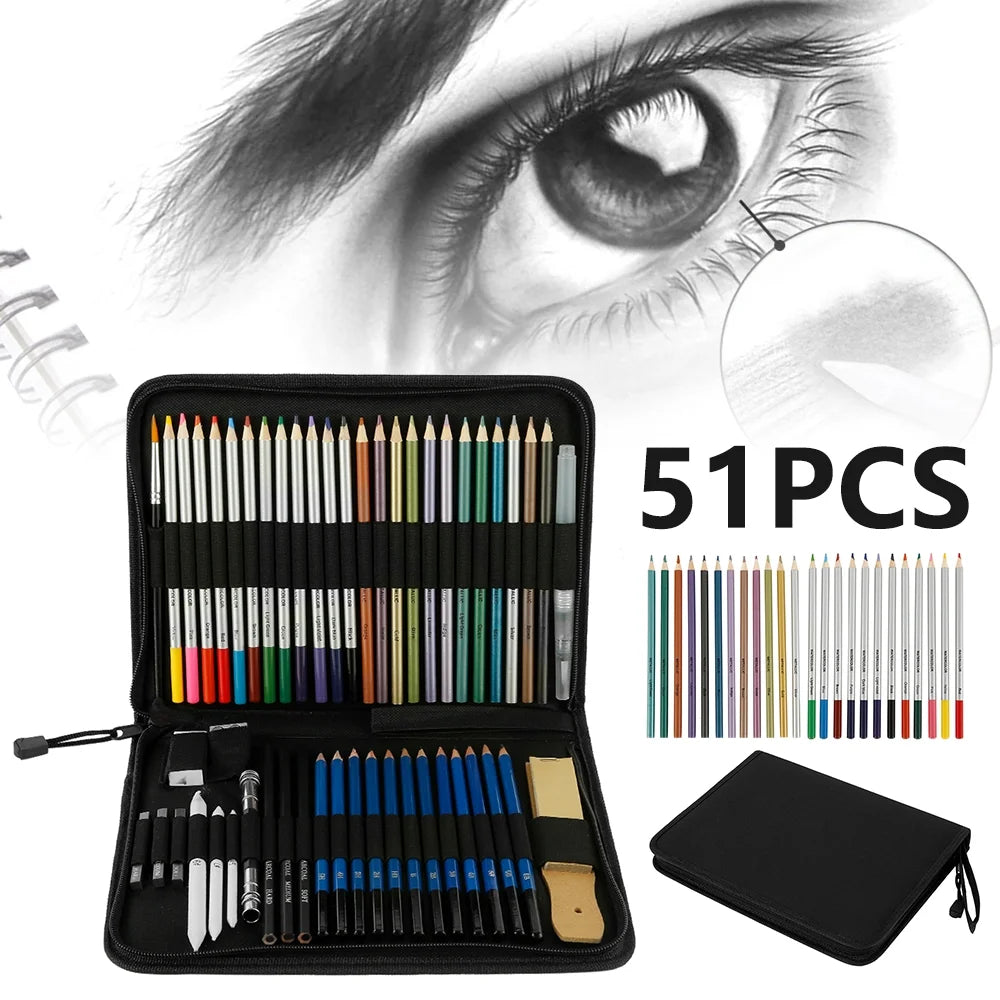 51 Pcs Drawing Set Sketching Kit, Pro Art Supplies Wood Pencil Sketching Pencils Art Sketch Painting Supplies for Artists Beginners Adults