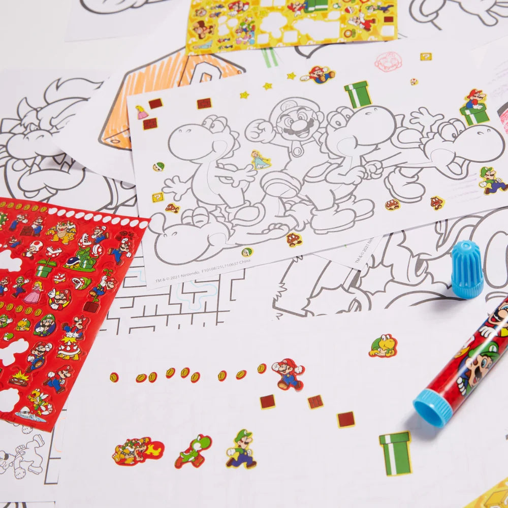 Super Mario Kids Art Kit with Carrying Tin Gel Pens Markers Stickers 500