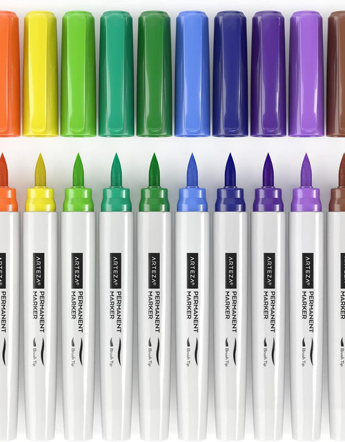 Load image into Gallery viewer, Colored Permanent Markers, Set of 24, Fine &amp; Brush Tip Pens
