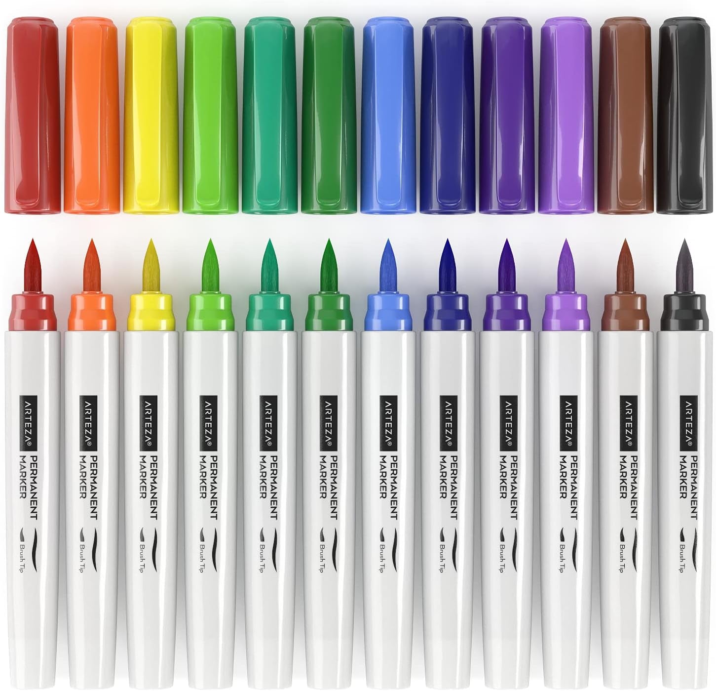 Colored Permanent Markers, Set of 24, Fine & Brush Tip Pens