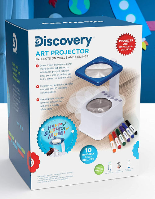 Load image into Gallery viewer, Art Projector with Six Dry Erase Markers and 10 Reusable Drawing Discs, Draw on Reusable Transparent Sheets, Magnify and Project Art onto Ceilings, Walls, and More
