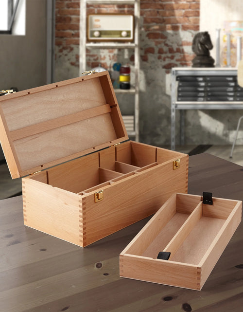 Load image into Gallery viewer, Wooden Art Supply Storage Organizer - Large Beechwood Artist Tool Box with Drawer
