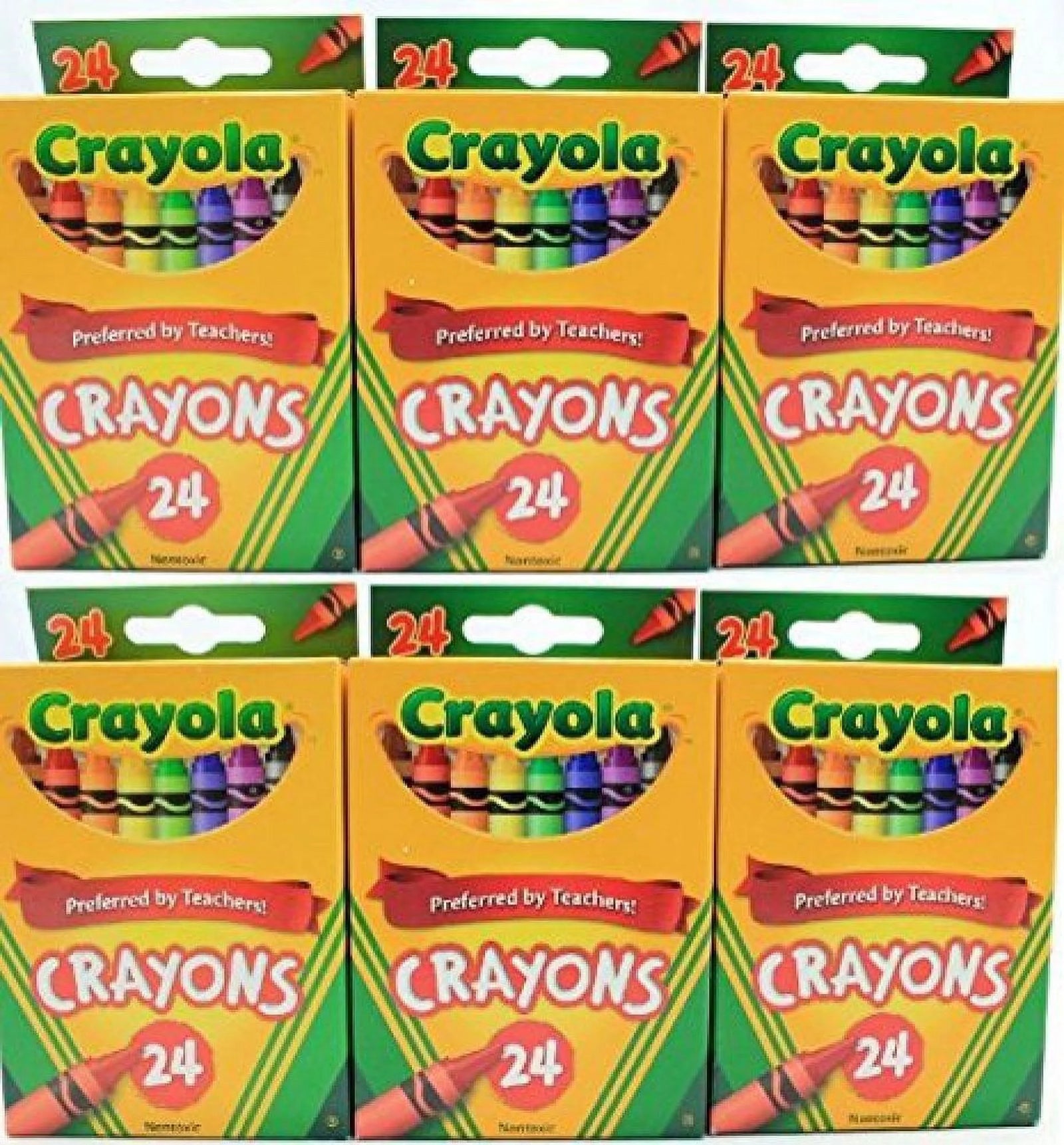 24 Count Box of Crayons Non-Toxic Color Coloring School Supplies (6 Packs)