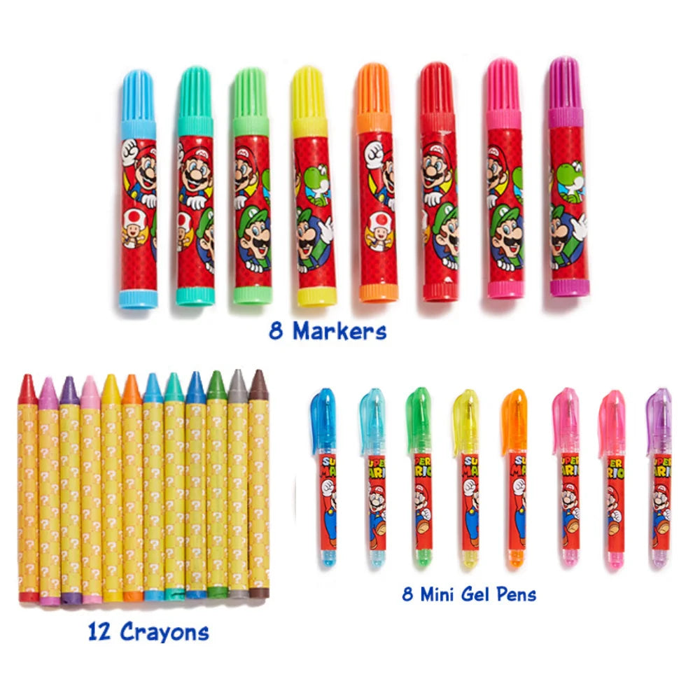 Super Mario Kids Art Kit with Carrying Tin Gel Pens Markers Stickers 500