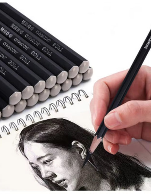 Load image into Gallery viewer, Tenwin 12Pcs Black Sketch Charcoal Pen Soft/Medium/Hard Drawing Tool Wood Charcoal Pencils for Painting Art Supplies MS5550
