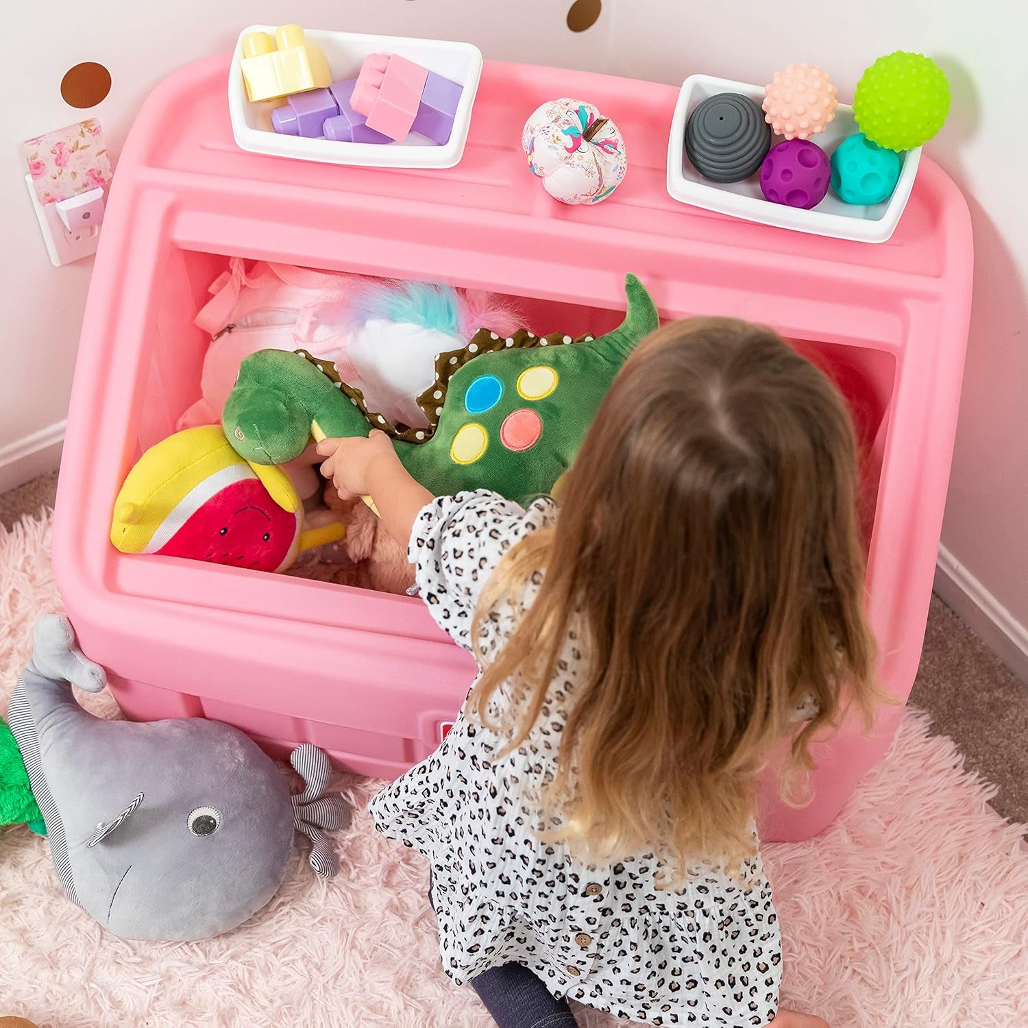 2-In-1 Toy Box & Art Lid, Kids Toy Storage Bin & Organizer, Easel & Chest in One, Made of Durable Plastic, for Toddlers 2+ Years Old, Pink