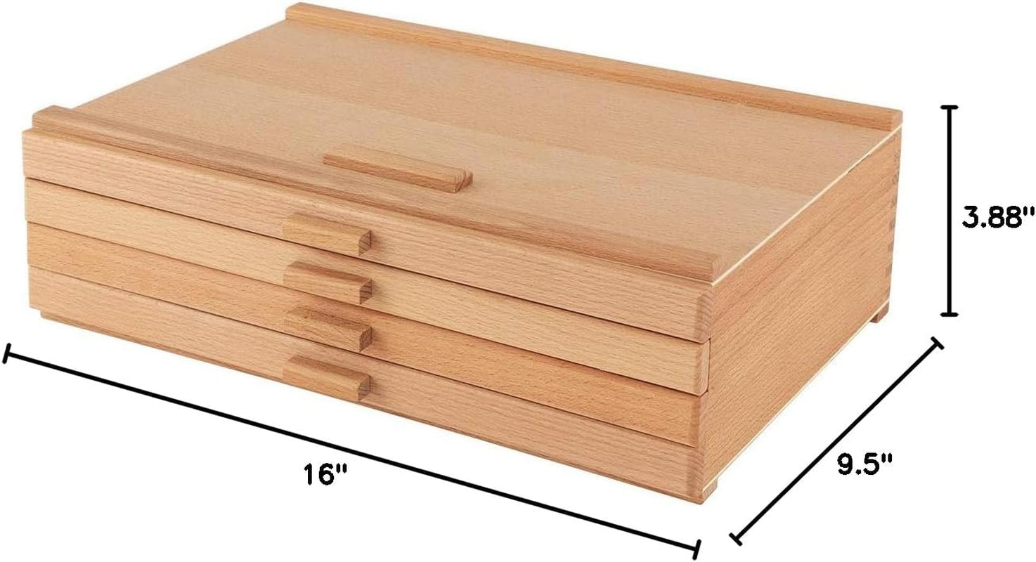 Pastel Storage Box, 4 Drawer Wood Box with Foam Lining, Sturdy and Stackable Art and Craft Supplies Storage Box for Artist Tools, Pens, Pencils and More, Natural Finish