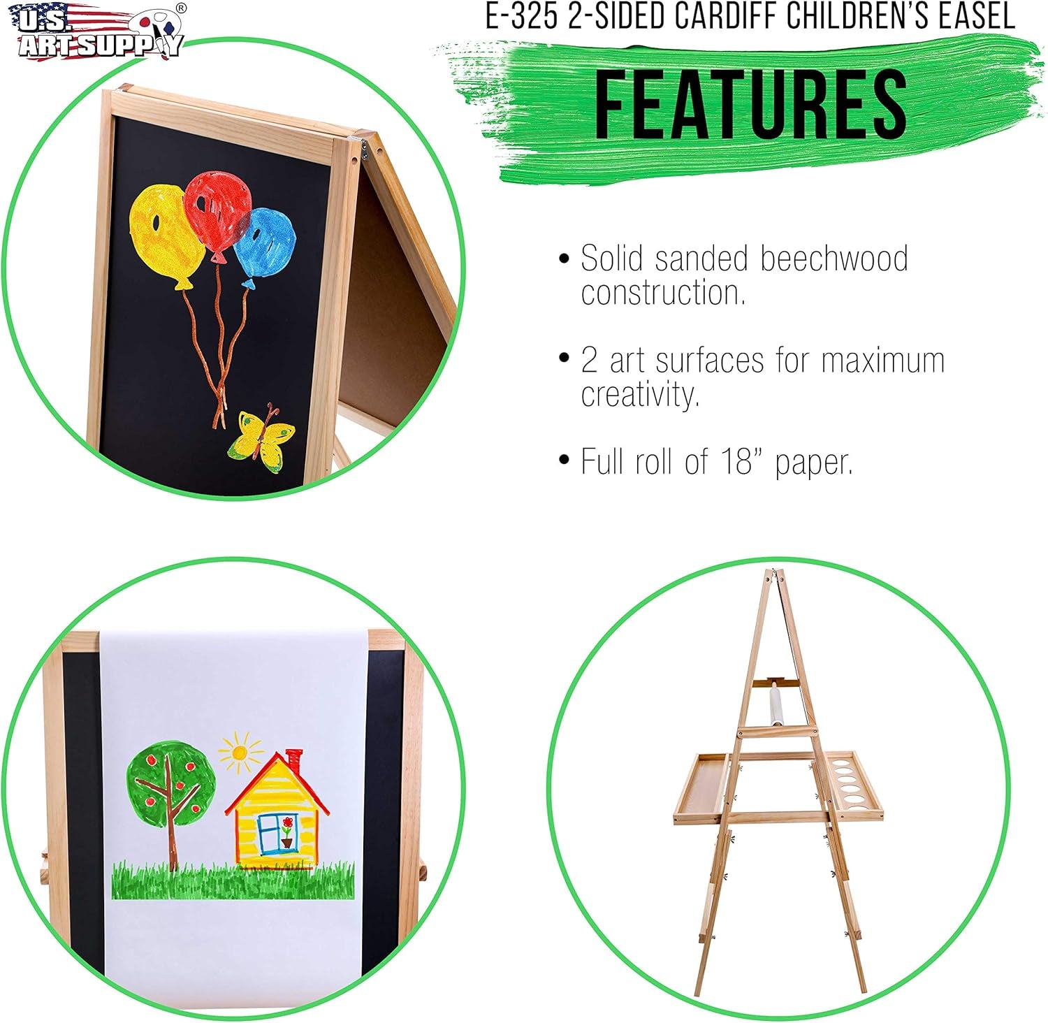 Cardiff Children'S Art Activity Easel with Easel Paper Roll, 2 Large Storage Bins and Now 6 No-Spill Child'S Paint Cups and Lids