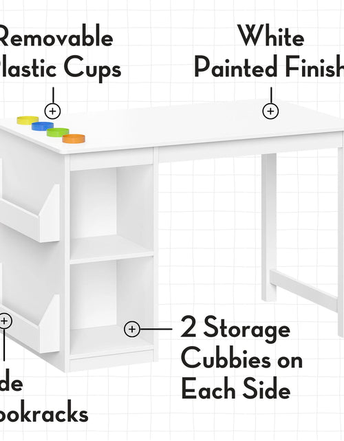 Load image into Gallery viewer, Kids Playroom Art Activity Table with 2 Cubbies and 2 Bookracks - White
