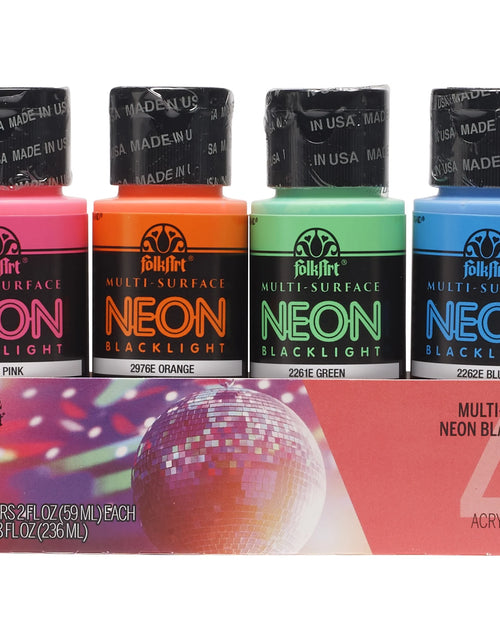 Load image into Gallery viewer, Neon Blacklight Multi-Surface Acrylic Craft Paint Set, Satin Finish, 8 Fl Oz, 4 Piece
