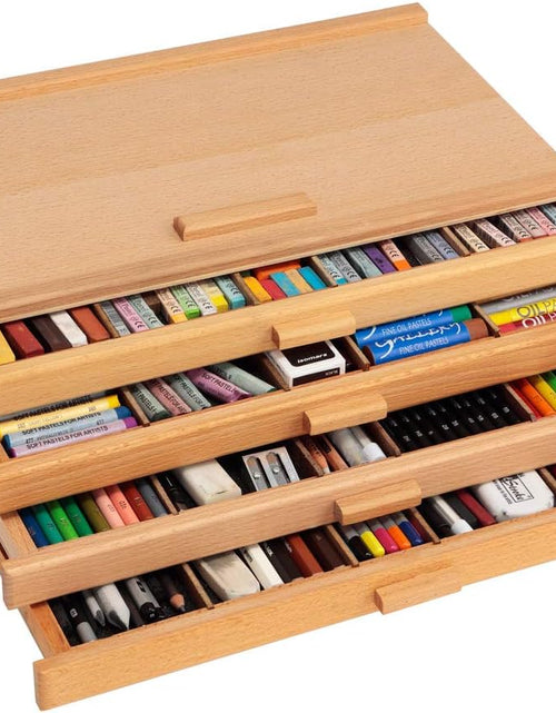 Load image into Gallery viewer, Pastel Storage Box, 4 Drawer Wood Box with Foam Lining, Sturdy and Stackable Art and Craft Supplies Storage Box for Artist Tools, Pens, Pencils and More, Natural Finish
