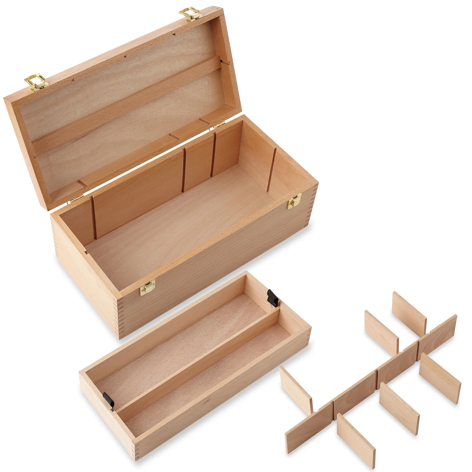 Wooden Art Supply Storage Organizer - Large Beechwood Artist Tool Box with Drawer