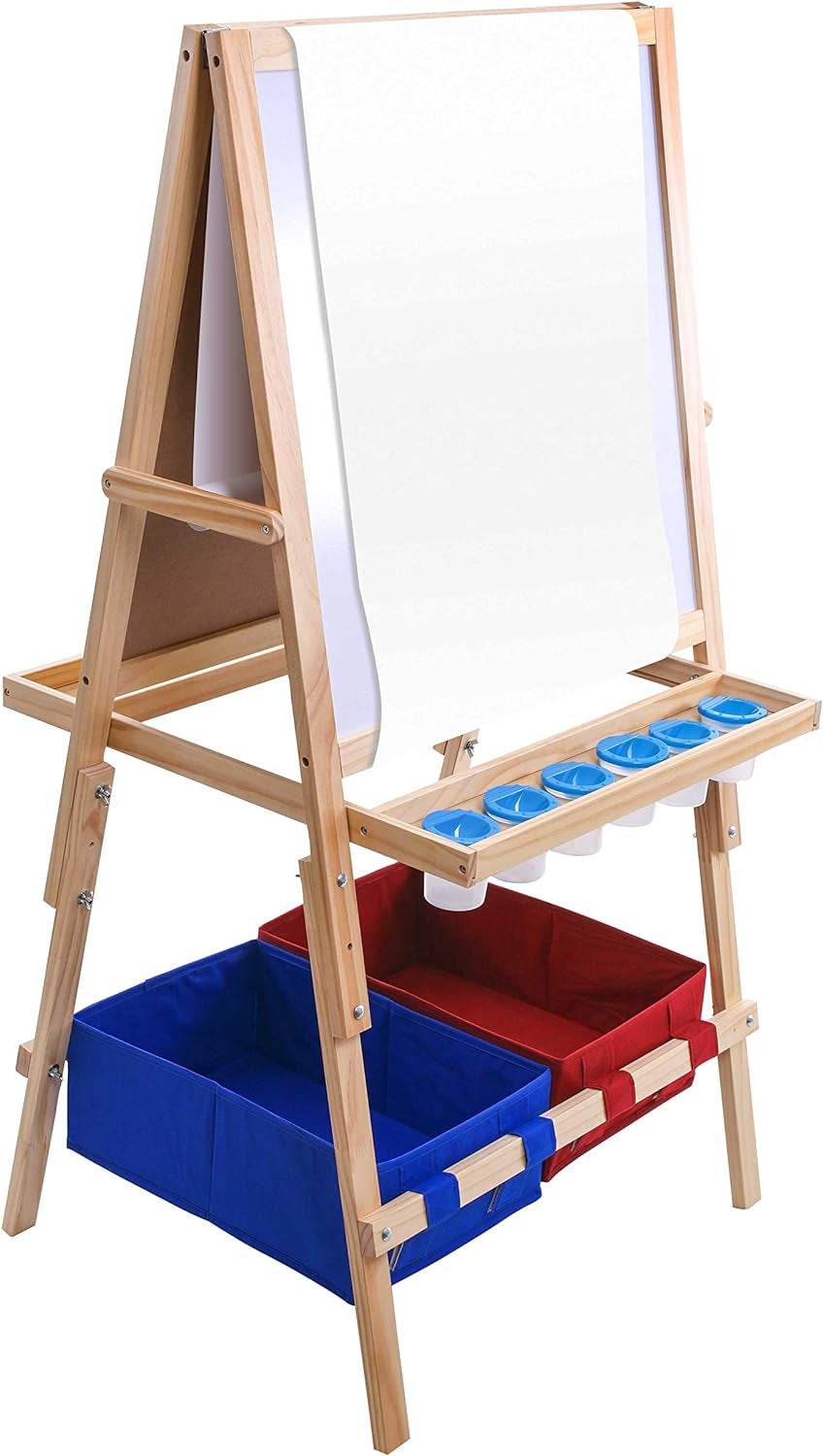 Cardiff Children'S Art Activity Easel with Easel Paper Roll, 2 Large Storage Bins and Now 6 No-Spill Child'S Paint Cups and Lids