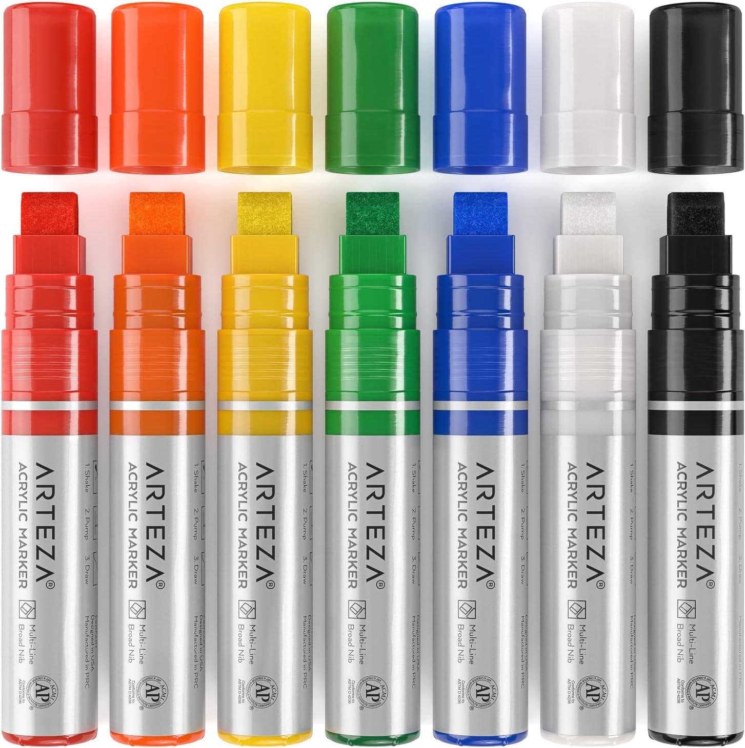 Acrylic Paint Markers, 7 Acrylic Paint Pens in Classic Colors, 3-In-1 Multi-Line Nibs, 5–15 Mm Line, Uv-Resistant, Art & Craft Supplies, Use on Canvases for Painting, Glass, Plastic, Rock