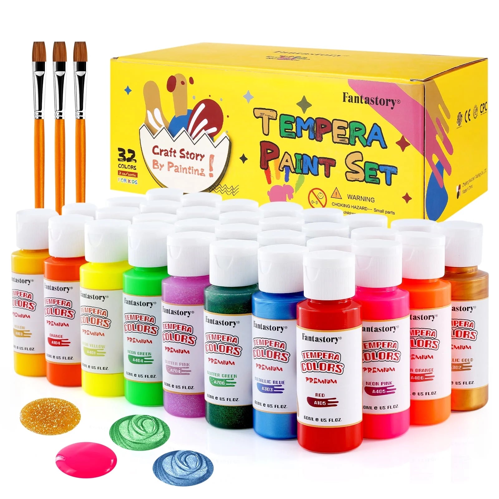 Tempera Paint Set 32 Colors (2Oz Each), Washable Paint