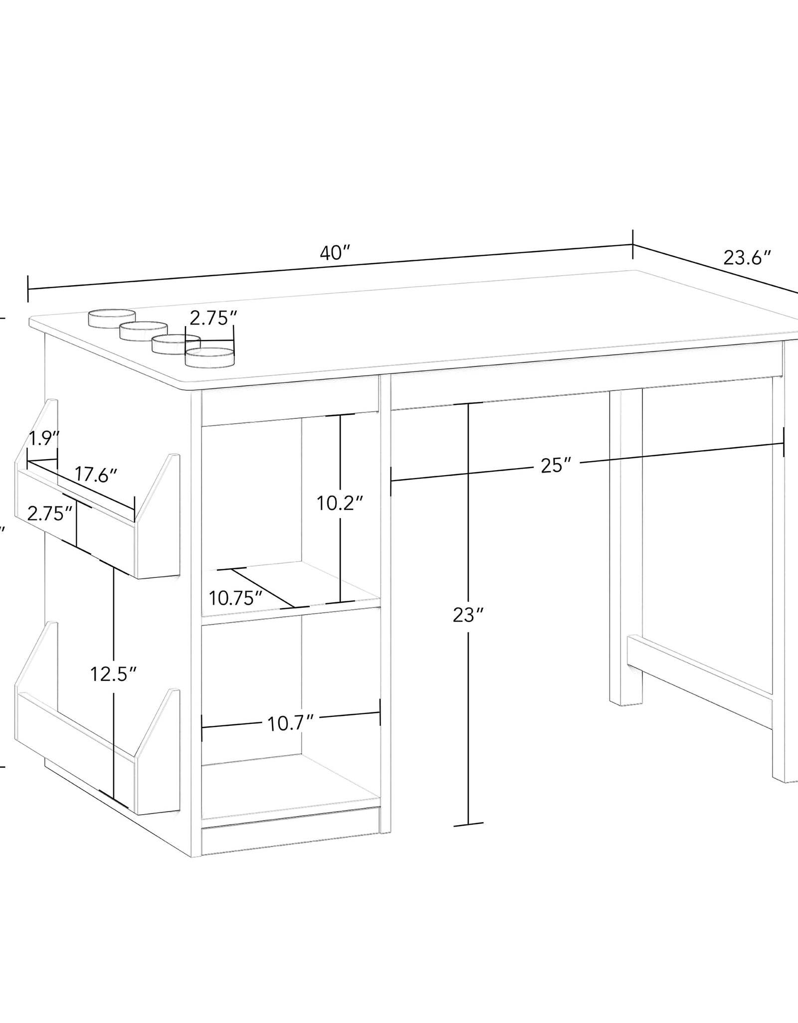 Kids Playroom Art Activity Table with 2 Cubbies and 2 Bookracks - White