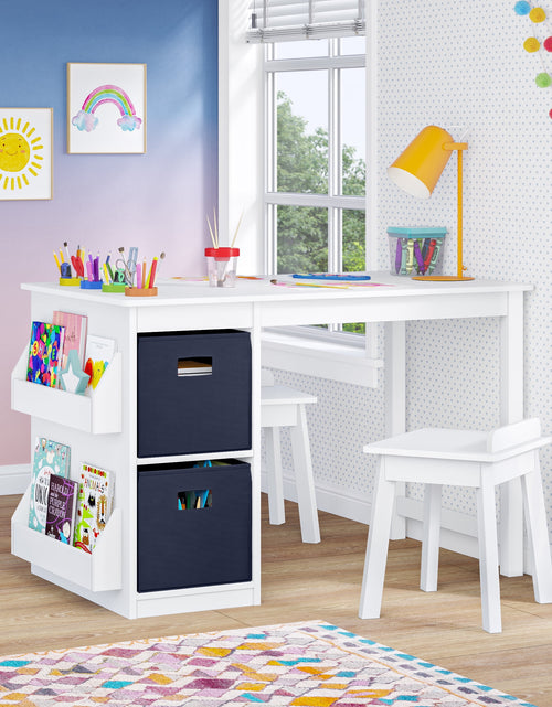 Load image into Gallery viewer, Kids Playroom Art Activity Table with 2 Cubbies and 2 Bookracks - White
