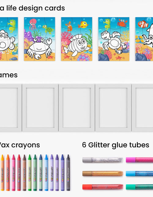 Load image into Gallery viewer, Coloring Puzzle Kit, 5 Sea Life Puzzles, 16 Crayons, 6 Tubes of Glitter Glue, 5 Frames, DIY and Screen-Free Kids’ Activities, Craft and Art Supplies for Ages 3 and Up
