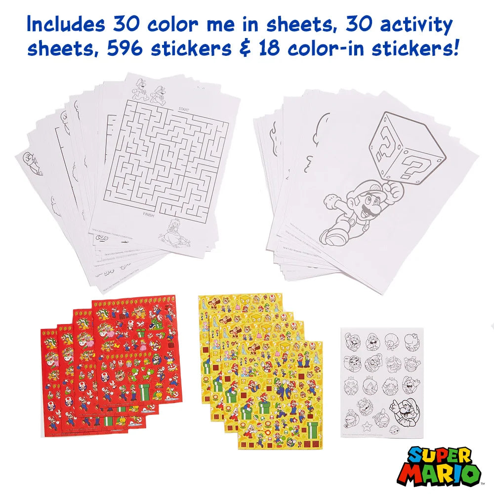 Super Mario Kids Art Kit with Carrying Tin Gel Pens Markers Stickers 500