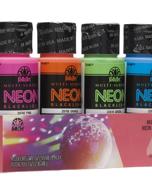 Load image into Gallery viewer, Neon Blacklight Multi-Surface Acrylic Craft Paint Set, Satin Finish, 8 Fl Oz, 4 Piece
