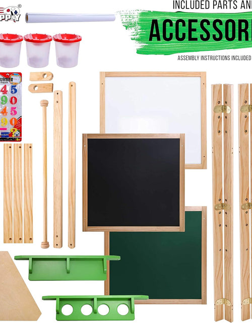 Load image into Gallery viewer, Children&#39;S 3-Sided Art Activity Easel with Chalkboard, Large Paper Roll, Shelf &amp; Plastic Paint Cups
