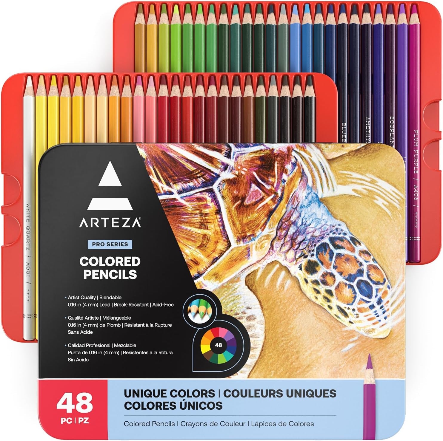 Colored Pencils, 48 Wax-Based Color Pencils, Vibrant Coloring Pencils in Tin Box for Adults, Professional Art Supplies