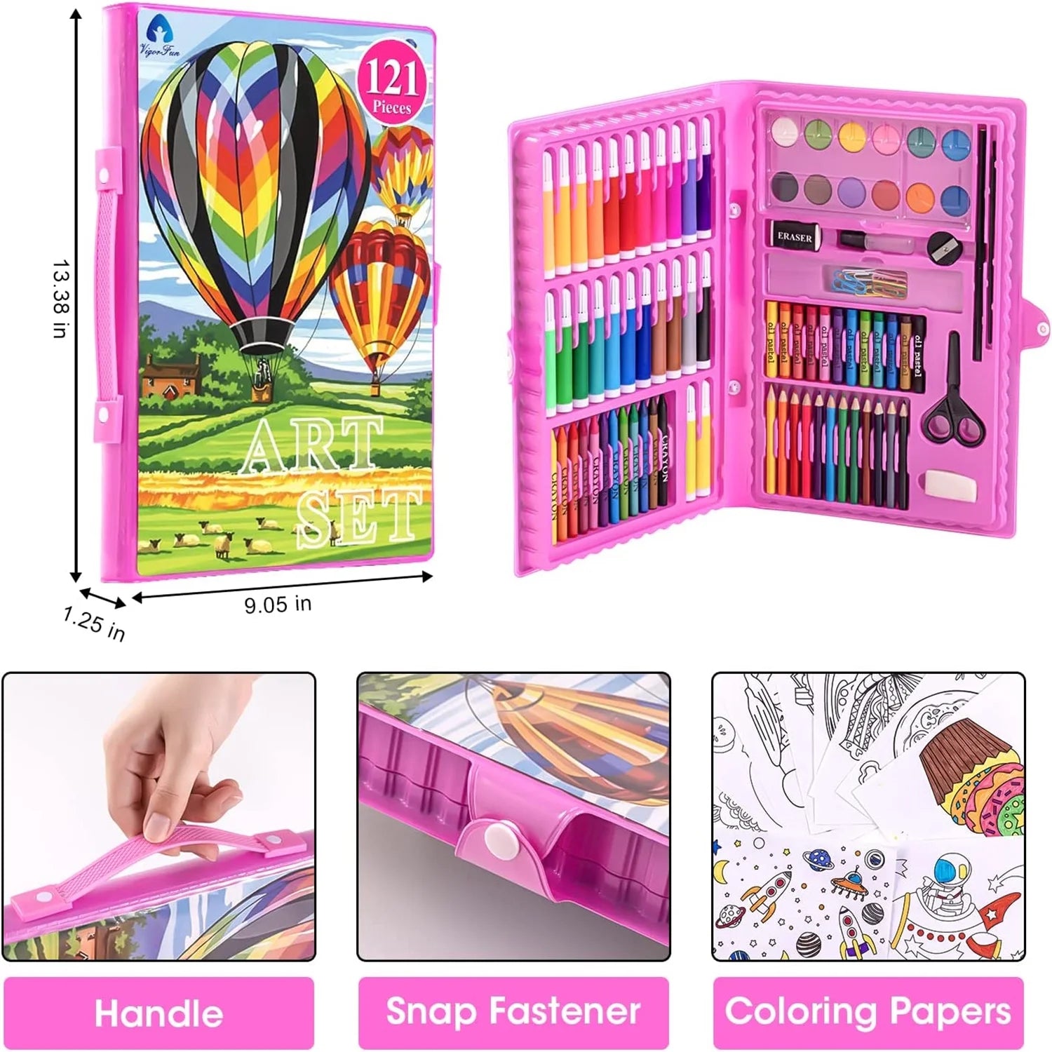 Art Kit,  121 Piece Drawing Painting Art Supplies for Kids Girls Boys Teens, Gifts Art Set Case Includes Oil Pastels, Crayons, Colored Pencils, Watercolor Cakes (Pink)