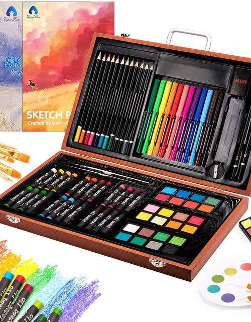 Load image into Gallery viewer, Art Supplies, 94 Pieces Wooden Art Set Crafts Drawing Painting Kit, Portable Art Case Art Kit Includes Oil Pastels, Watercolor Pens, Creative Gift for Kids, Adults, Teens Girls Boys (Dark Brown)
