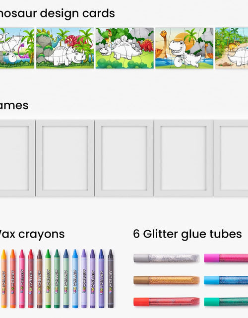 Load image into Gallery viewer, Coloring Puzzle Kit, 5 Dinosaur Puzzles, 16 Crayons, 6 Tubes of Glitter Glue, 5 Frames, DIY and Screen-Free Kids’ Activities, Craft and Art Supplies for Ages 3 and Up
