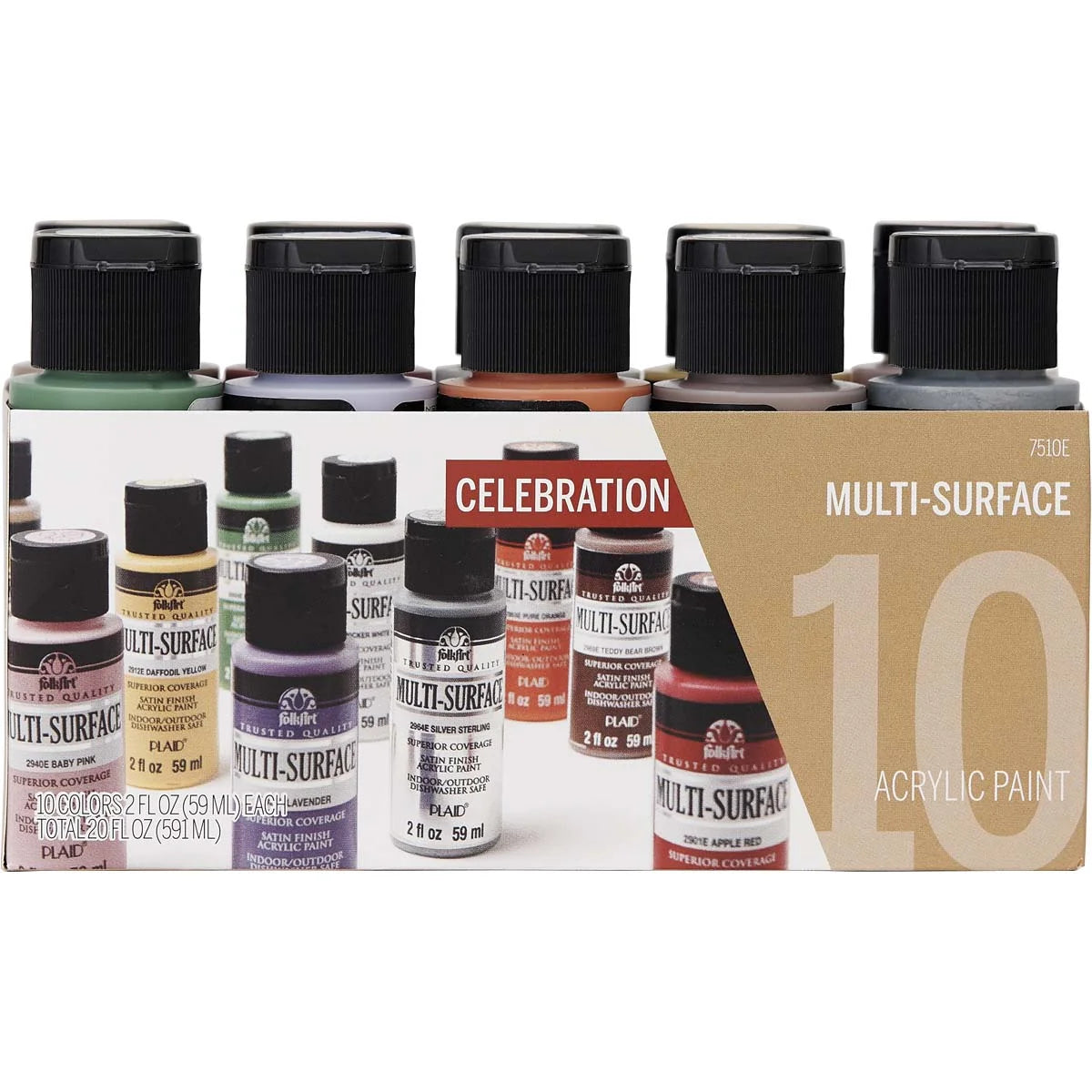 Multi-Surface Acrylic Craft Paint Set, Celebration, 20 Fl Oz, 10 Pc