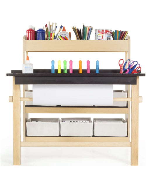 Load image into Gallery viewer, Deluxe Art Center: Kids&#39; Wooden Activity Crafting Table and Chair Set, Arts and Craft Desk Storage with Paper Roll and Bins
