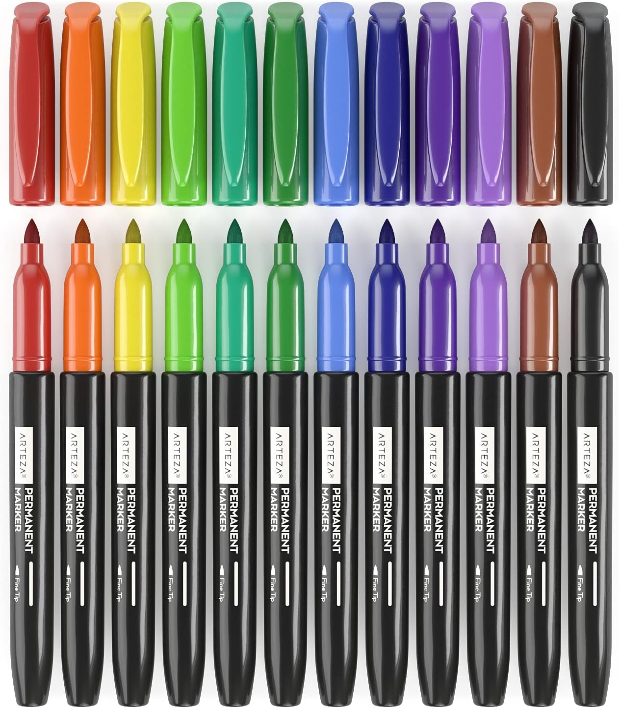 Colored Permanent Markers, Set of 24, Fine & Brush Tip Pens