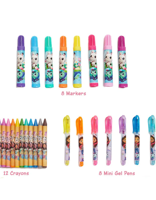 Load image into Gallery viewer, Gabbys Dollhouse Girls Art Kit with Carrying Tin Gel Pens Markers Stickers 200 Pc
