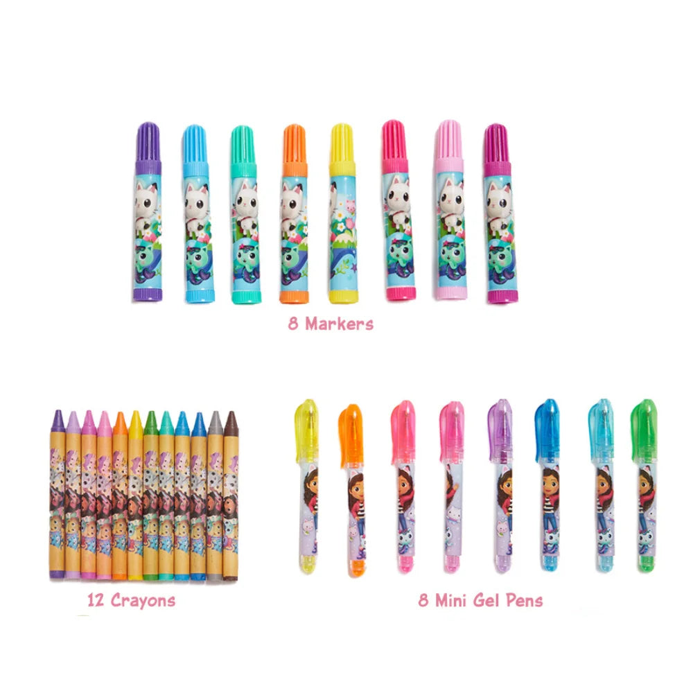 Gabbys Dollhouse Girls Art Kit with Carrying Tin Gel Pens Markers Stickers 200 Pc