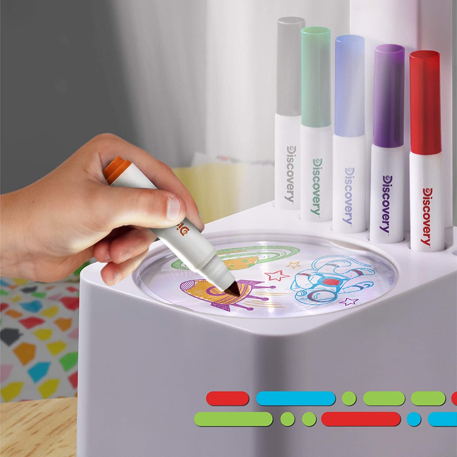 Art Projector with Six Dry Erase Markers and 10 Reusable Drawing Discs, Draw on Reusable Transparent Sheets, Magnify and Project Art onto Ceilings, Walls, and More