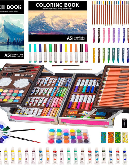 Load image into Gallery viewer, Art Supplies, 139 Pack Painting Drawing Art Kit with 2 Sketch Pads, Deluxe Double Layers Art Set Crafts, Colored Pencils, Oil Pastels, Watercolor Paints, Gift for Artists Kids (Pink)
