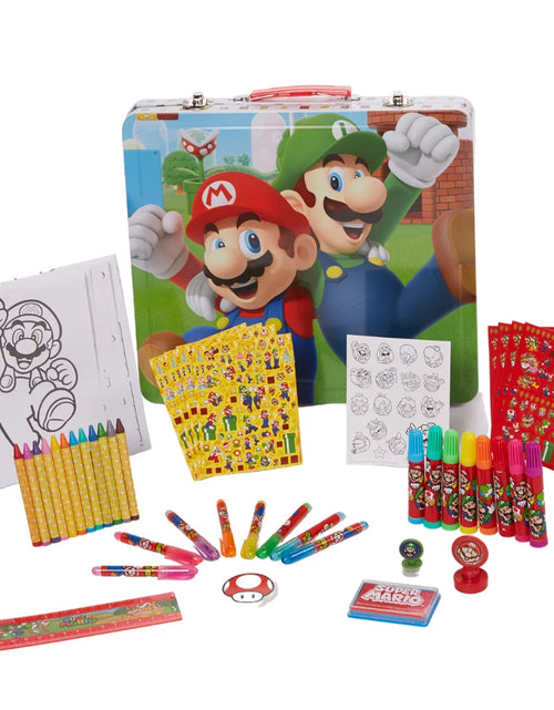 Load image into Gallery viewer, Super Mario Kids Art Kit with Carrying Tin Gel Pens Markers Stickers 500
