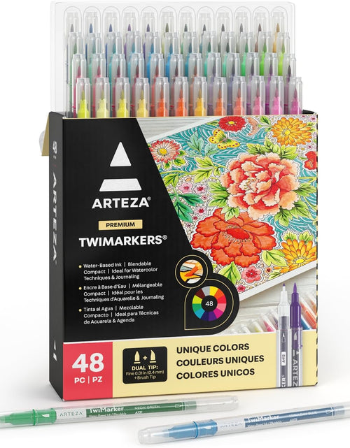 Load image into Gallery viewer, Dual Tip Brush Markers, Set of 48, Art Markers with Fine and Brush Tips, Dual Tip Pens for Adult Coloring, Calligraphy, Sketching, Doodling
