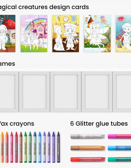 Load image into Gallery viewer, Coloring Puzzle Kit, 16 Crayons, 5 Magical Creatures Puzzles, 6 Tubes of Glitter Glue, 5 Frames, Craft and Art Supplies for Toddlers, Birthday Gifts for Boys and Girls
