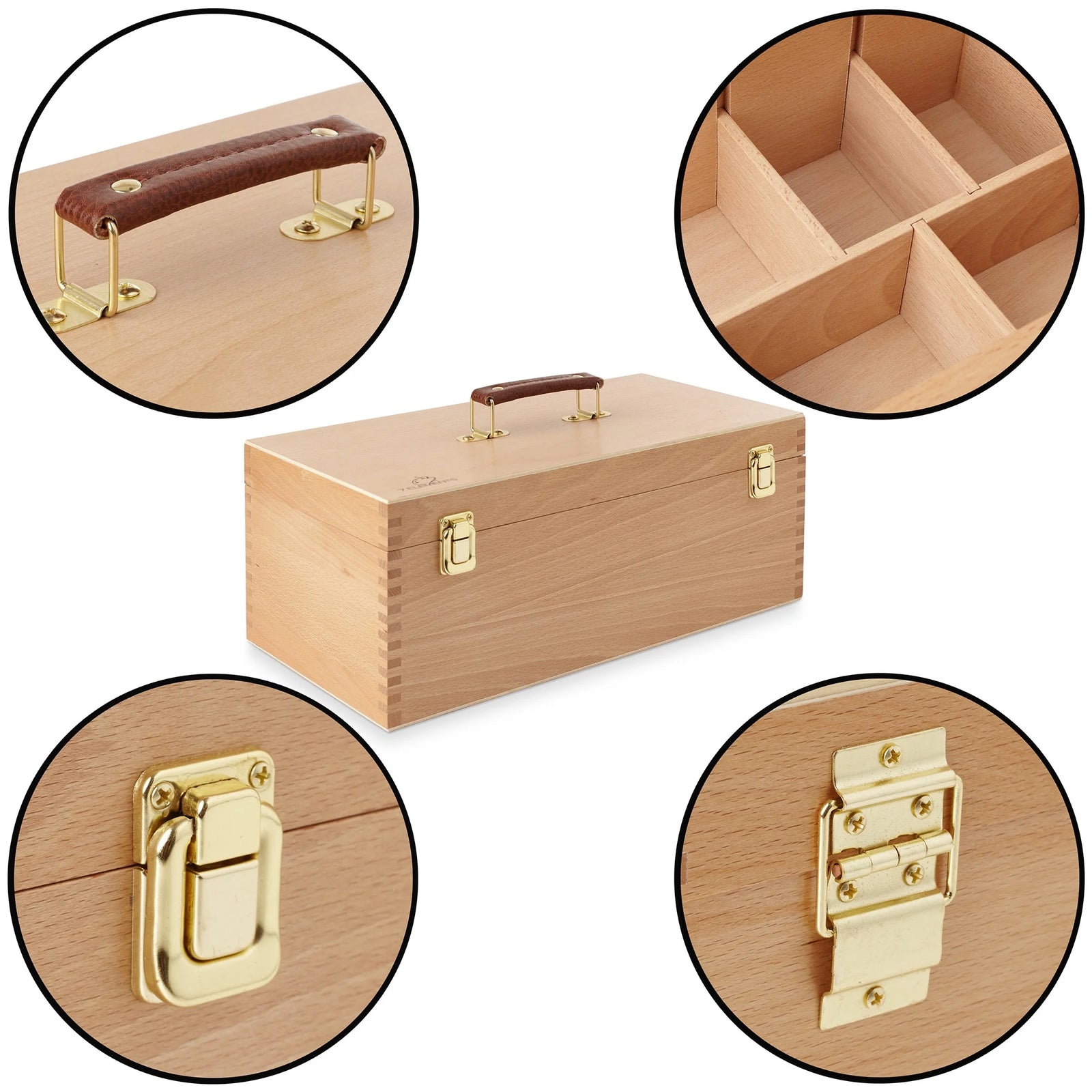 Wooden Art Supply Storage Organizer - Large Beechwood Artist Tool Box with Drawer